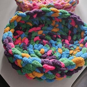 Handmade Crochet Colorful Braided Pet Bed, 1 Pink, 1 Blue